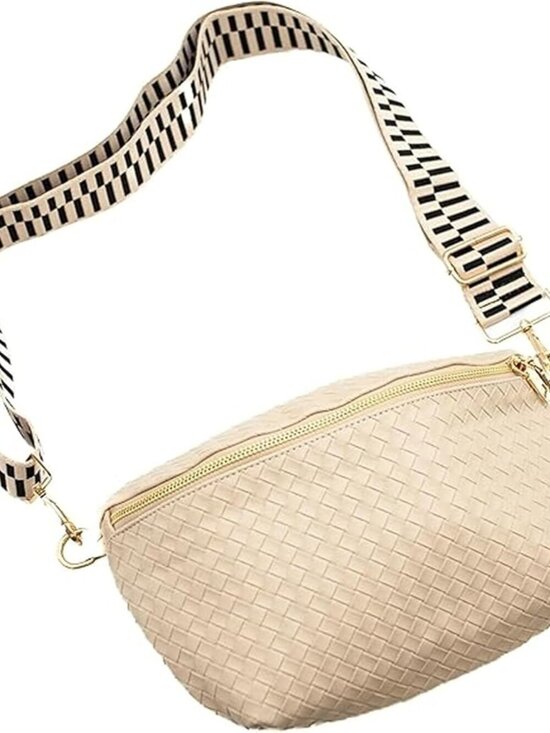 Handbags - Women's Cream Rory Oversized Crisscross Vegan Leather Crossbody Bag